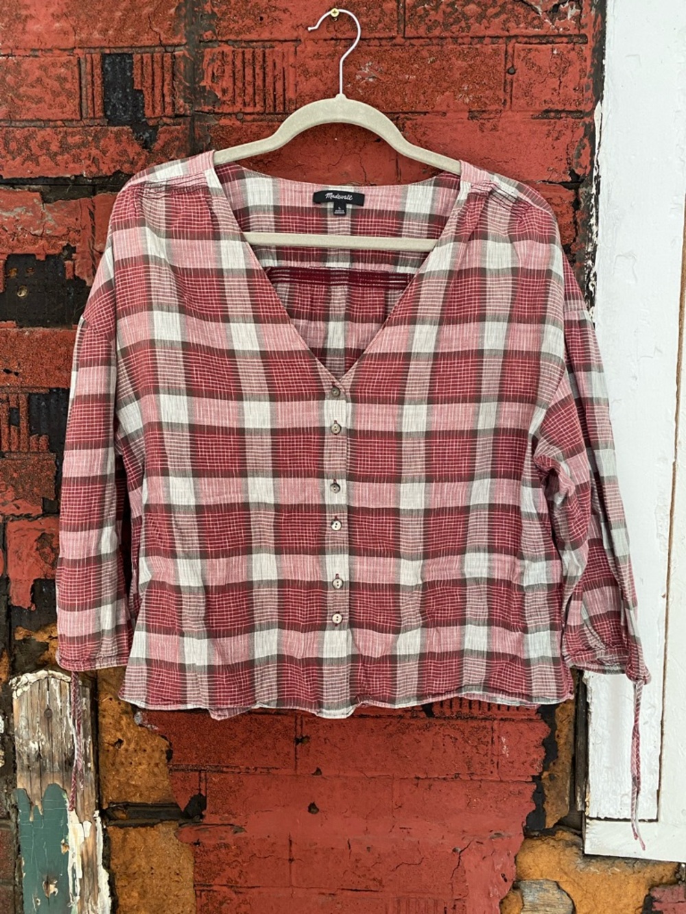 Madewell Red Plaid Button-Front Women's Top, size large